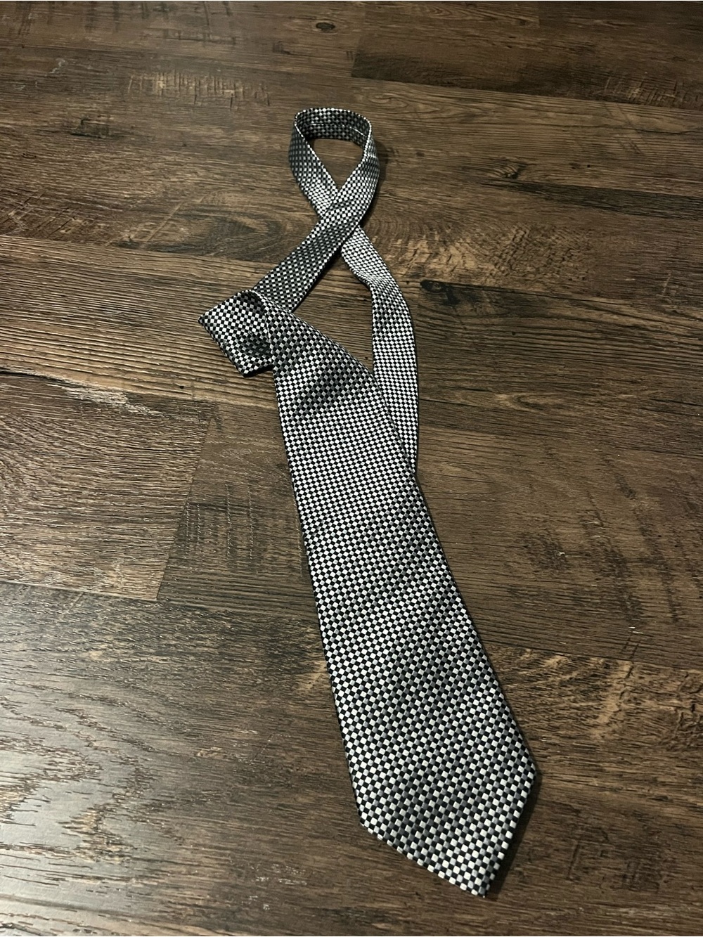 Classic SILK Black White & Grey Check Men's Tie Burma Bibas